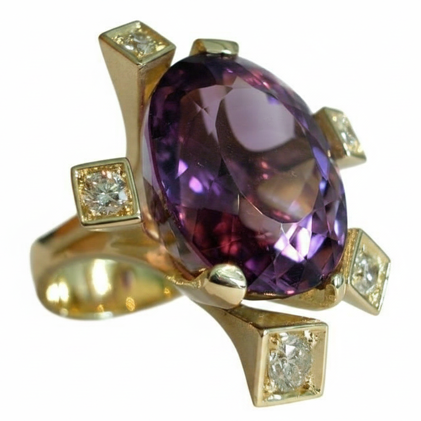 Anello Ametista e Diamanti