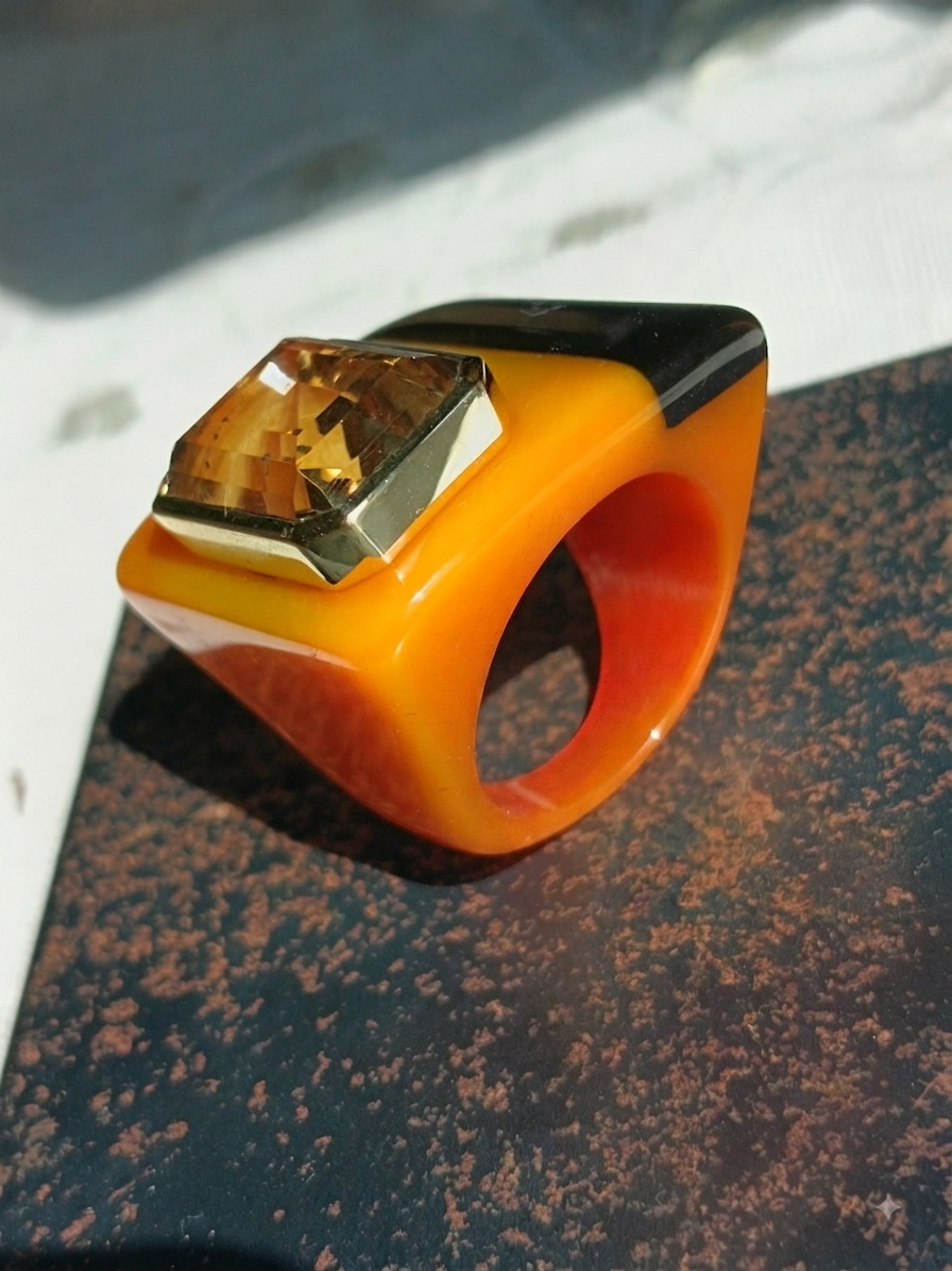 Anello Vintage Resina & Quarzo Citrino — Giampaolo Giardina