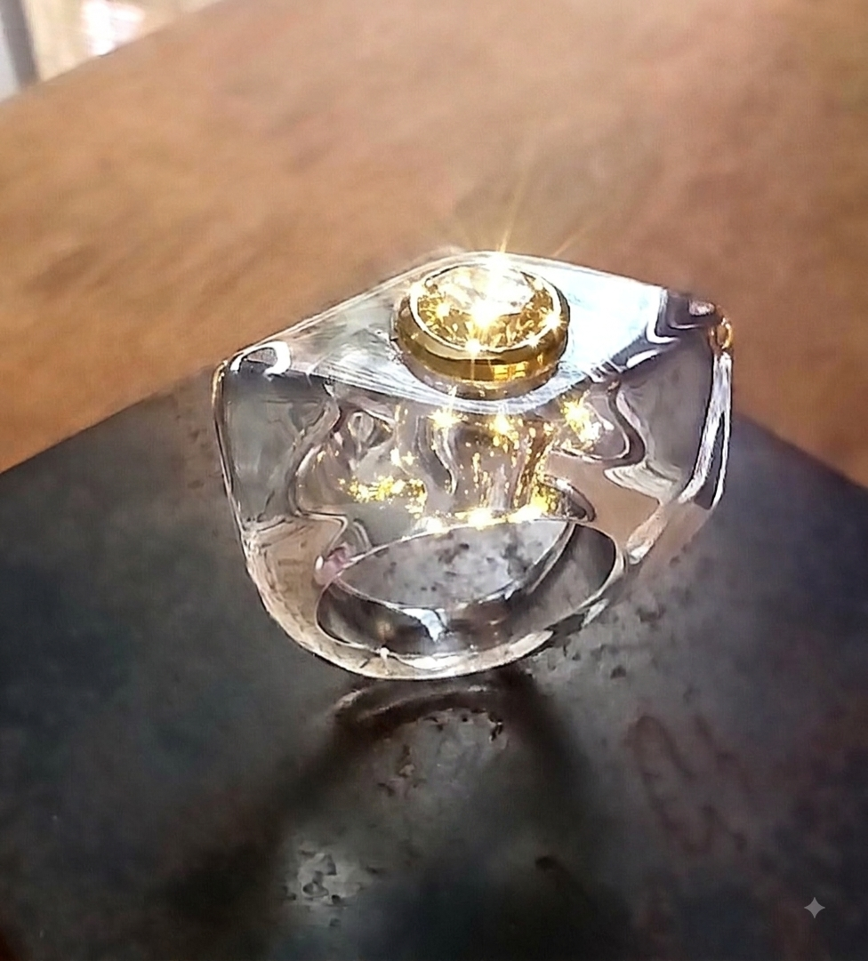 Anello Vintage Resina Trasparente & Swarovski Giallo Oro — Giampaolo Giardina