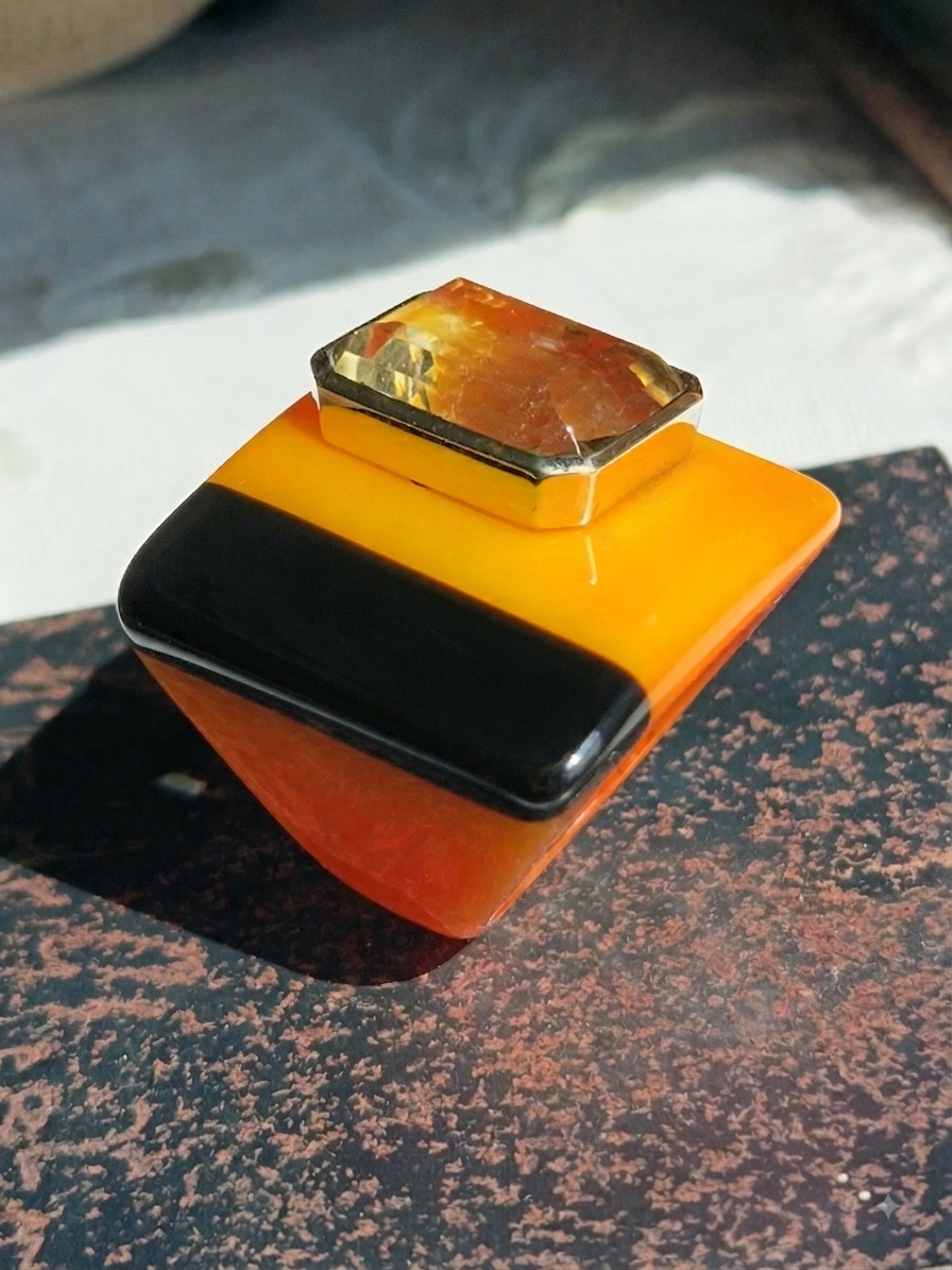 Anello Vintage Resina & Quarzo Citrino — Giampaolo Giardina